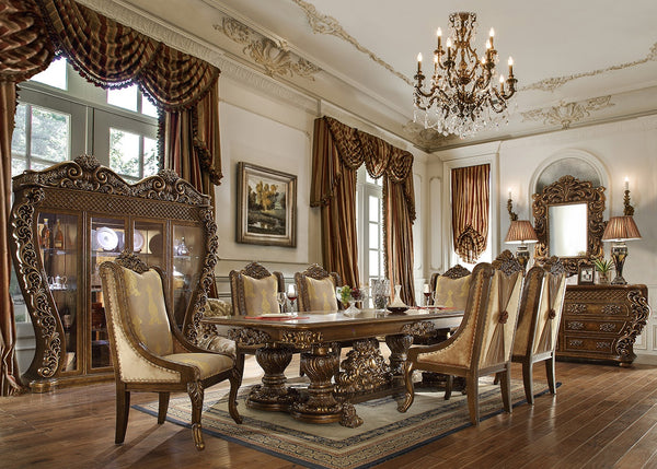 HD-8011 Antique Gold/Perfect Brown 7-Piece Dining Room Set