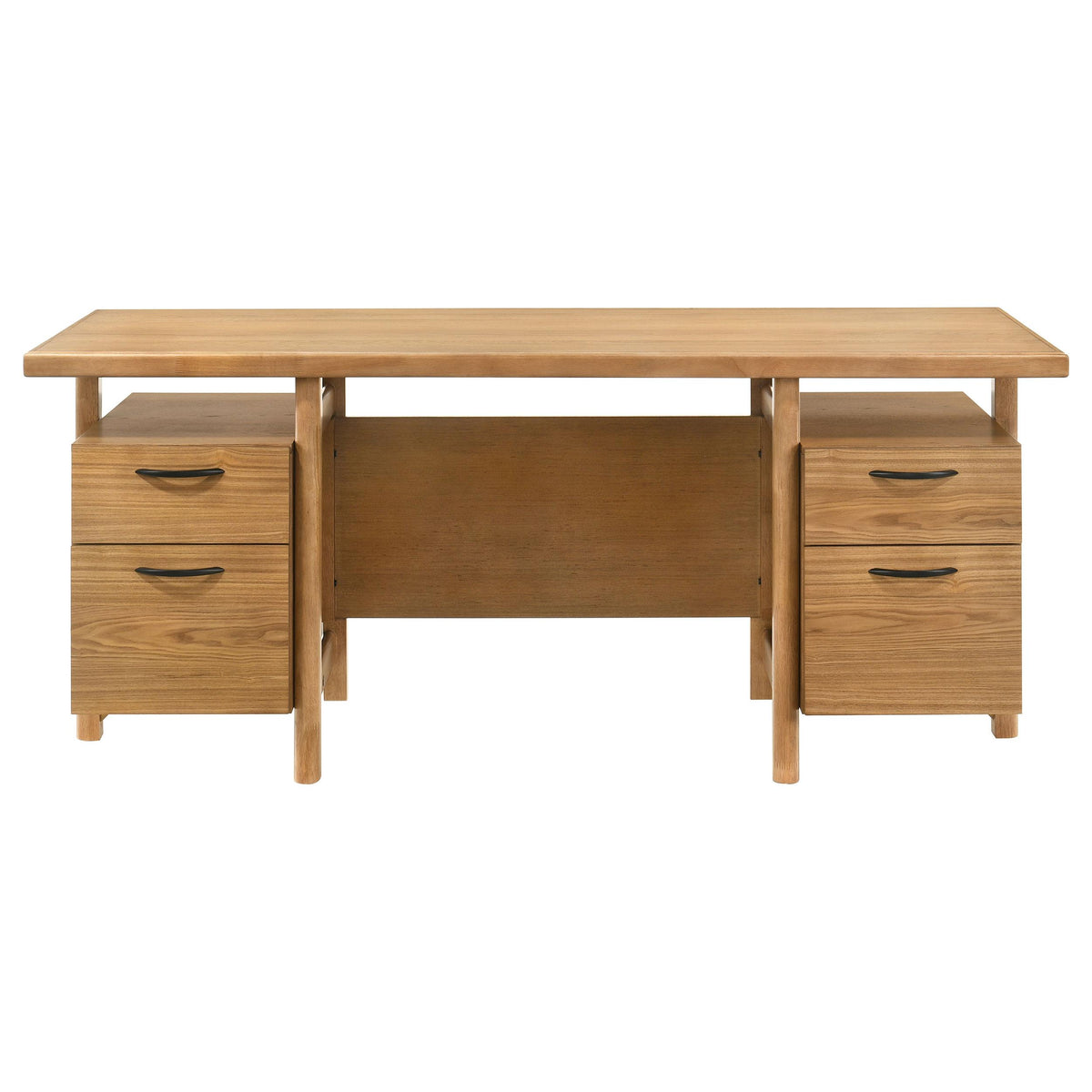Roldan Light ash computer desk, front view with four drawers and centered knee space