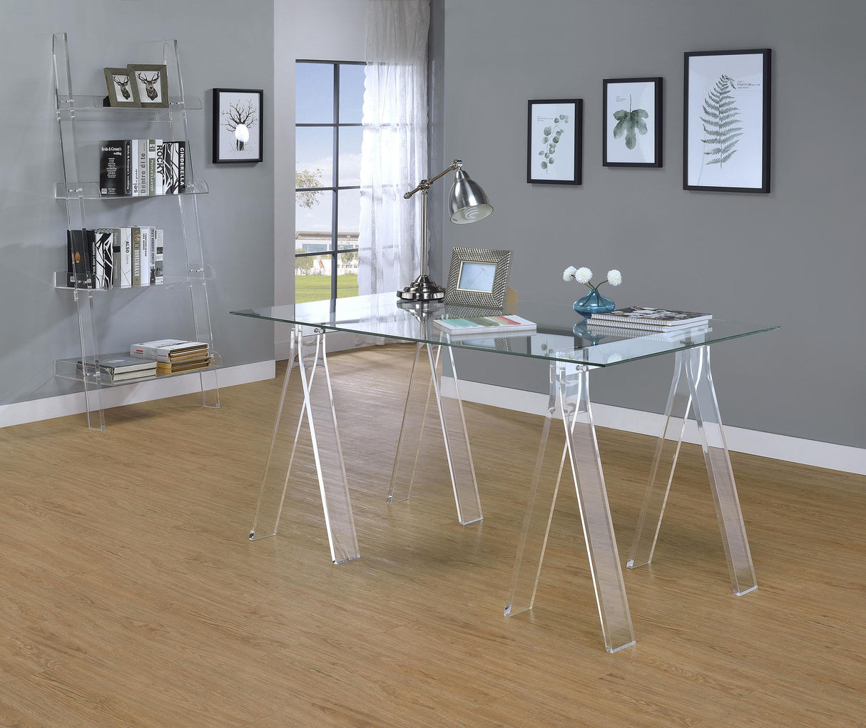 Amaturo Clear 4-Shelf Ladder Bookcase from Coaster - Luna Furniture