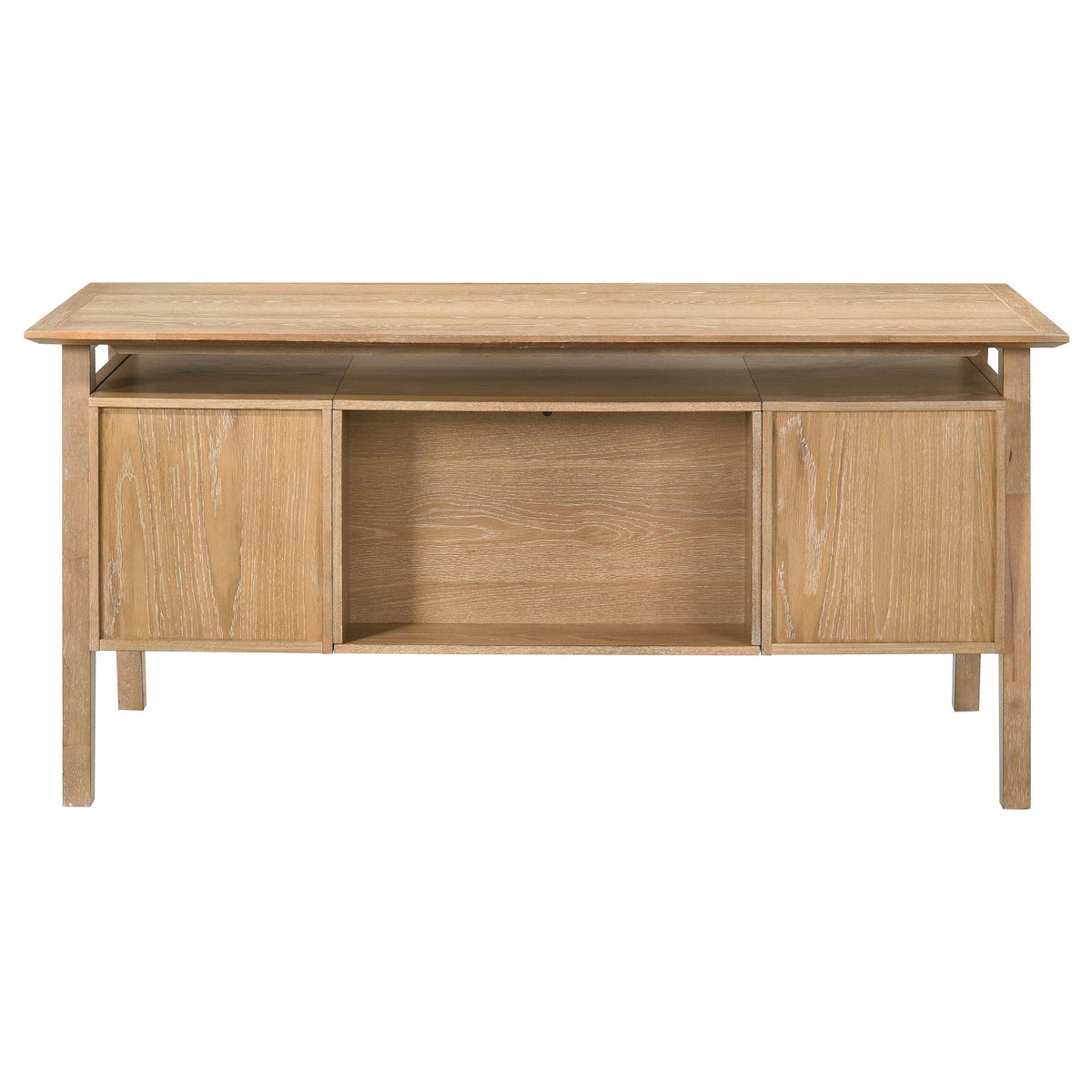 Goodson Distressed computer desk, rear storage panels, light brown wood finish