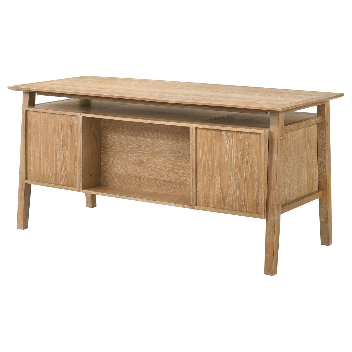 Goodson Distressed computer desk, rear side angle, light brown wood grain