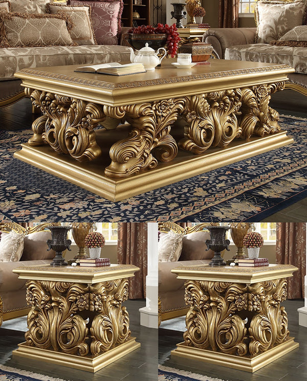 HD-8016 Metallic Bright Gold 3-Piece Coffee Table Set