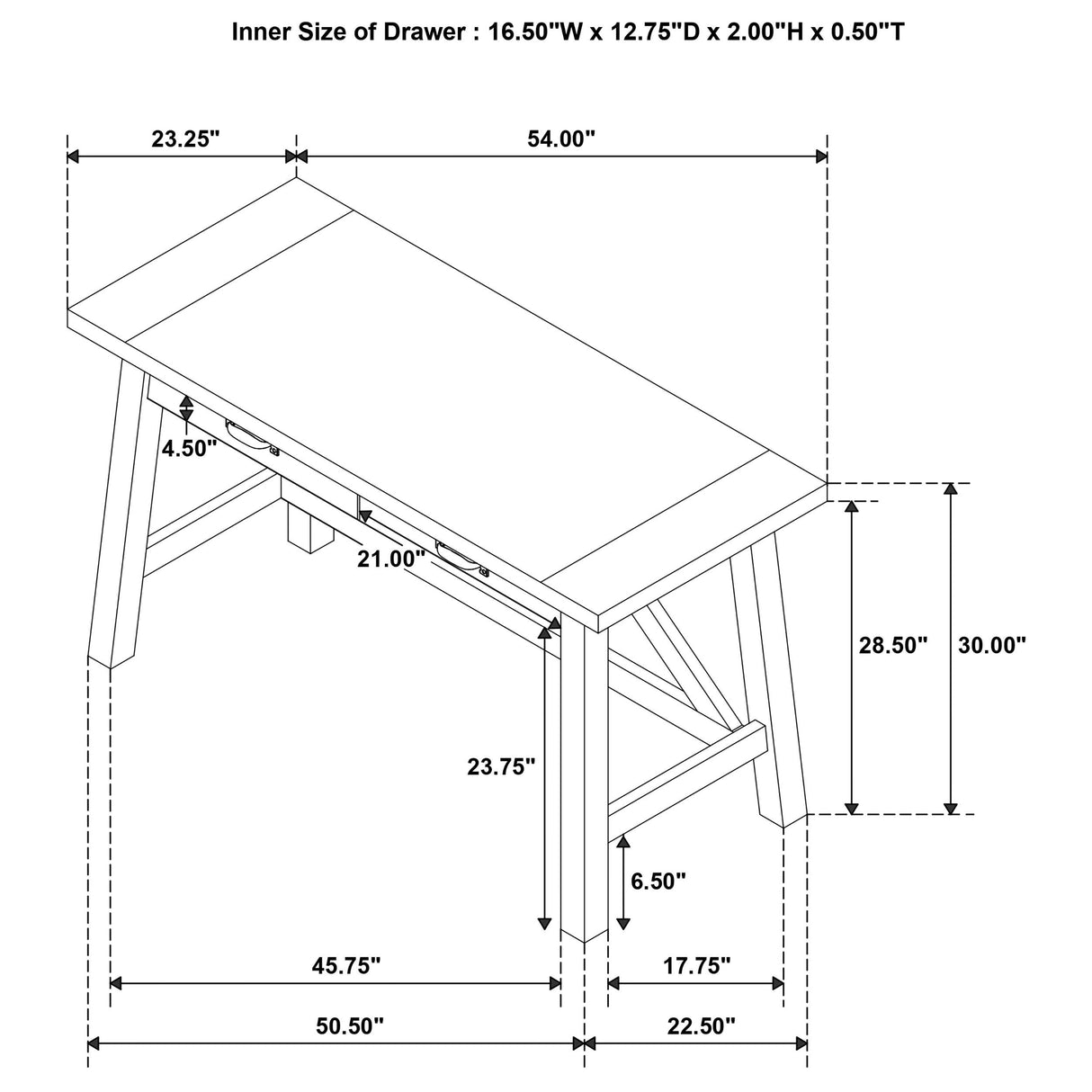 Fabian Distressed Light Brown 54-inch 2-drawer Computer Writing Desk from Coaster - Luna Furniture