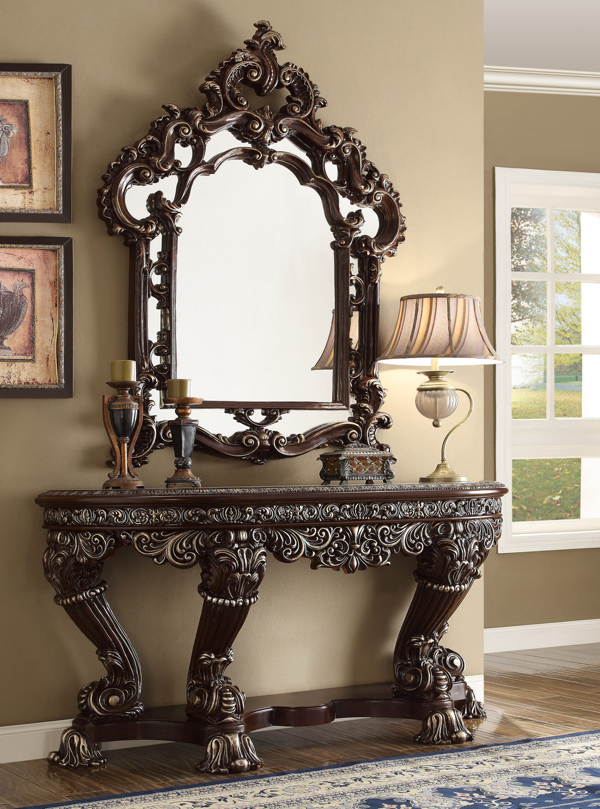 HD-8017 Brown/Metallic Silver Console Table from Homey Design - Luna Furniture