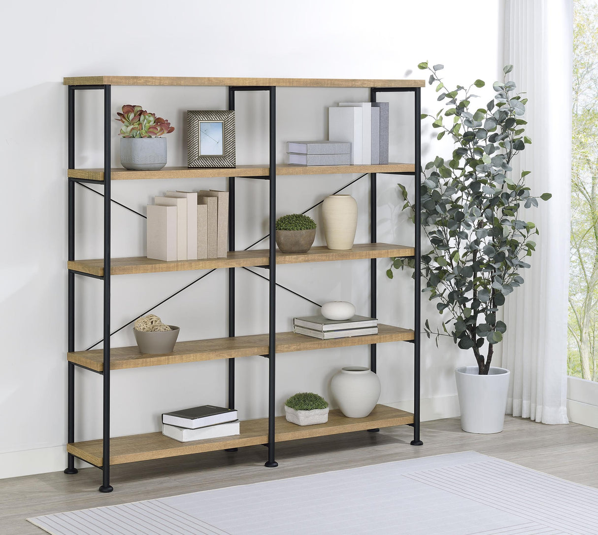 Analiese Mango 63-inch 4-shelf Double Bookshelf from Coaster - Luna Furniture