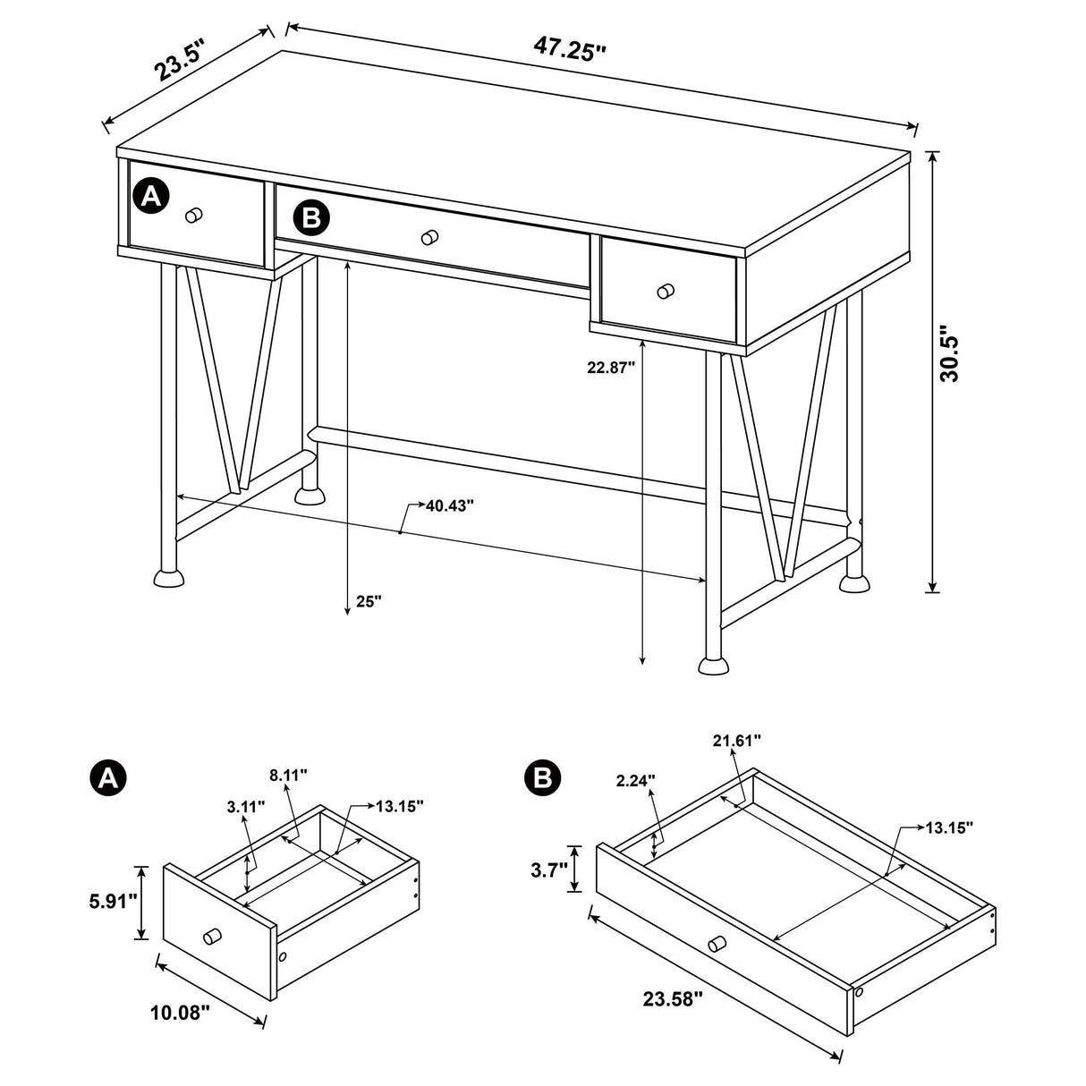 Analiese Mango 47-inch 3-drawer Writing Desk from Coaster - Luna Furniture