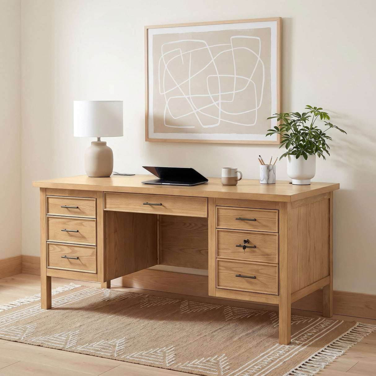 Vermes Light Ash 66-inch 7-drawer Computer Desk with Power Outlet from Coaster - Luna Furniture