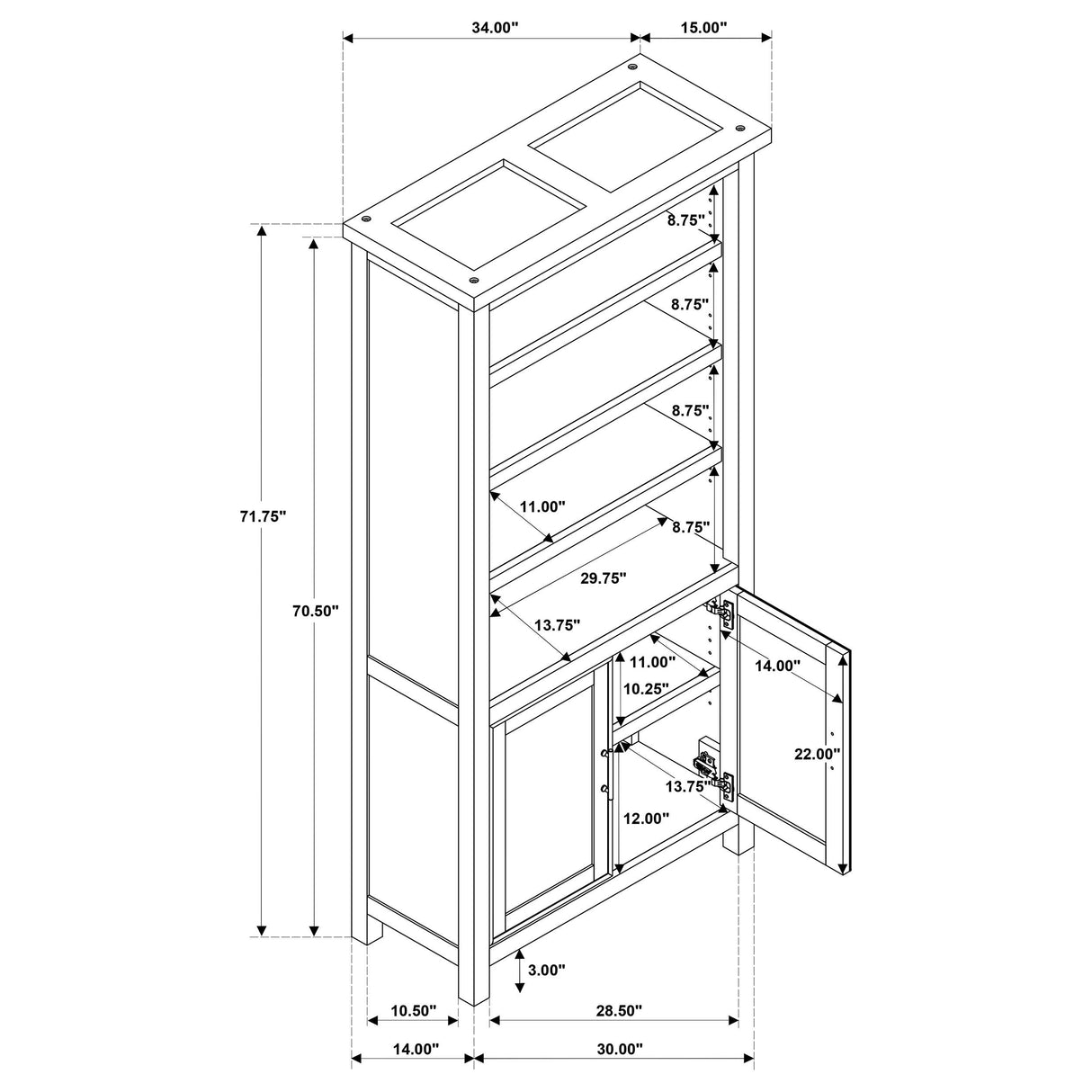 Vermes Light Ash 72-inch 2-door Home Office Cabinet Bookcase from Coaster - Luna Furniture