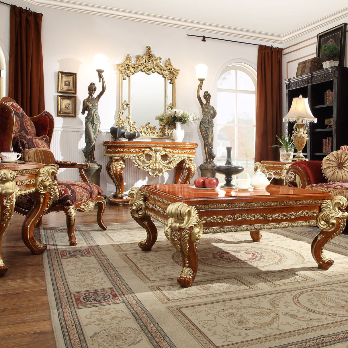 HD-8024 Cherry/Metallic Gold 3-Piece Coffee Table Set from Homey Design - Luna Furniture