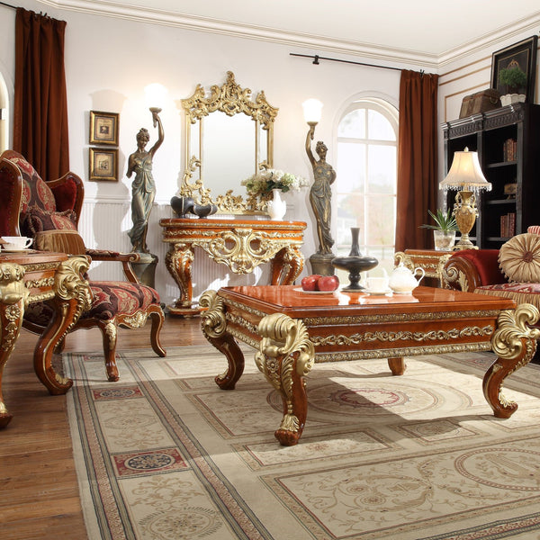 HD-8024 Cherry/Metallic Gold 3-Piece Coffee Table Set
