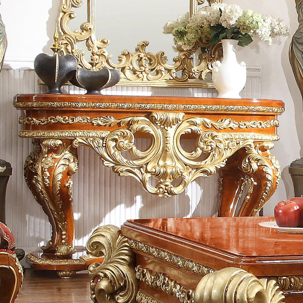 HD-8024 Cherry/Metallic Gold Console Table