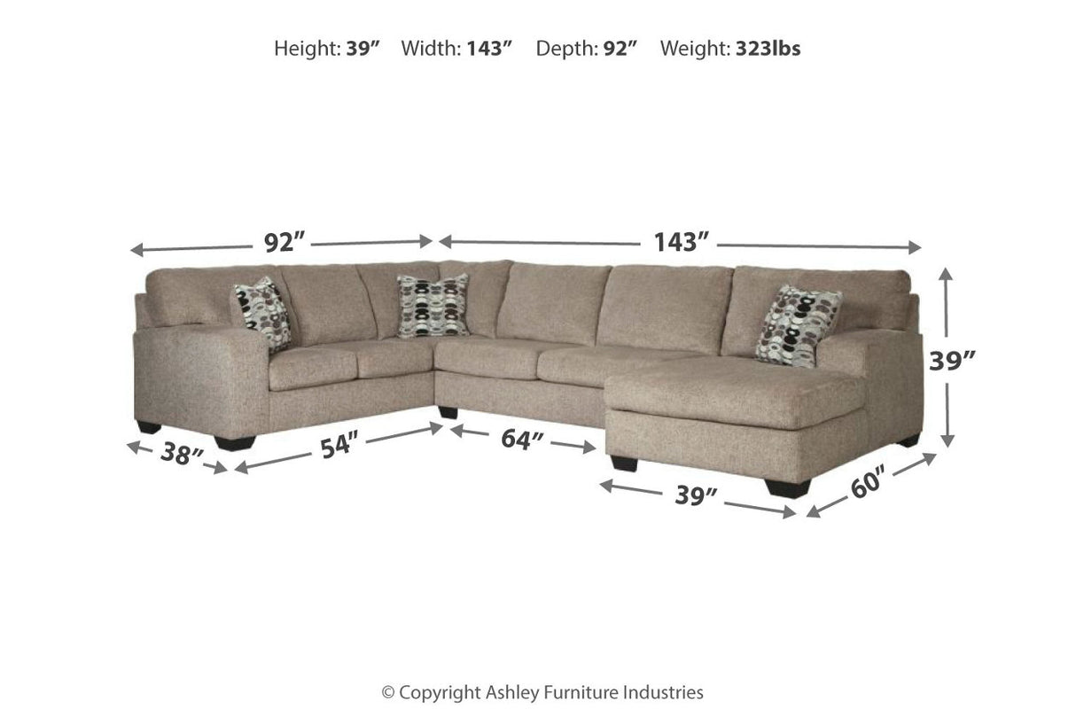 Ballinasloe Platinum 3-Piece Sectional and Ottoman from Ashley - Luna Furniture