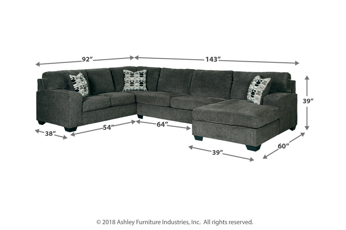 Ballinasloe Smoke 3-Piece Sectional and Ottoman from Ashley - Luna Furniture