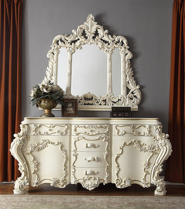 HD-8089 White Gloss Dresser & Mirror