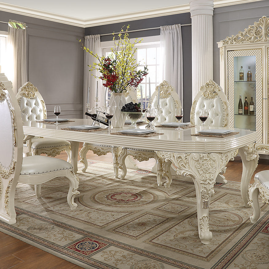 HD-8091 White Gloss/Gold Brush Highlights Rectangle Table from Homey Design - Luna Furniture