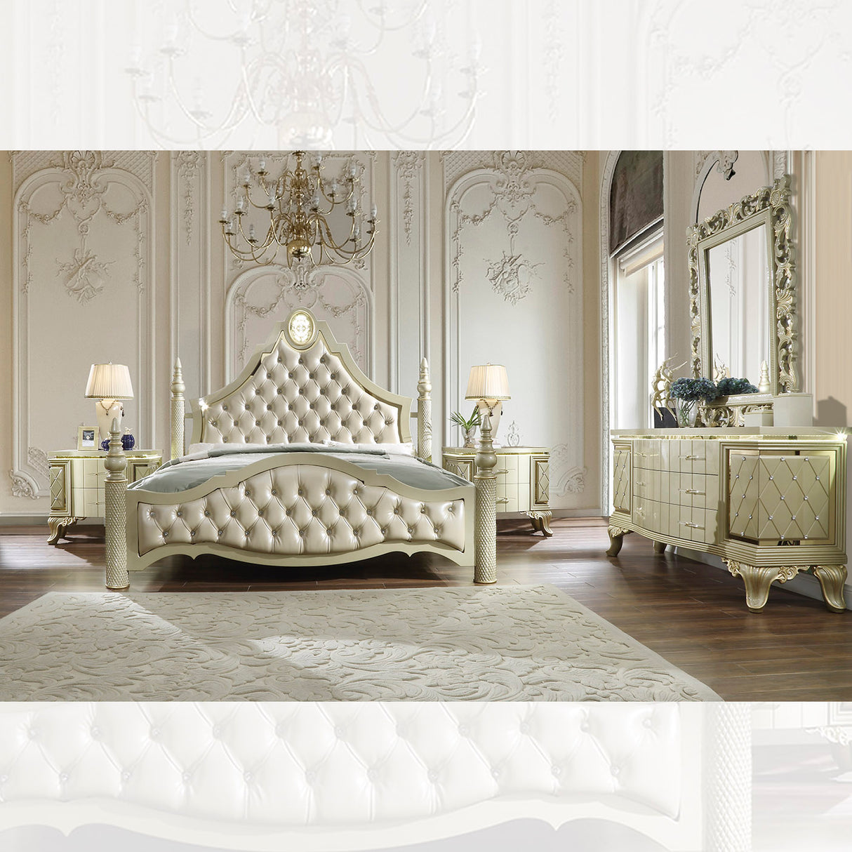 HD-8092 Satin Gold 5-Piece Bedroom Set from Homey Design - Luna Furniture