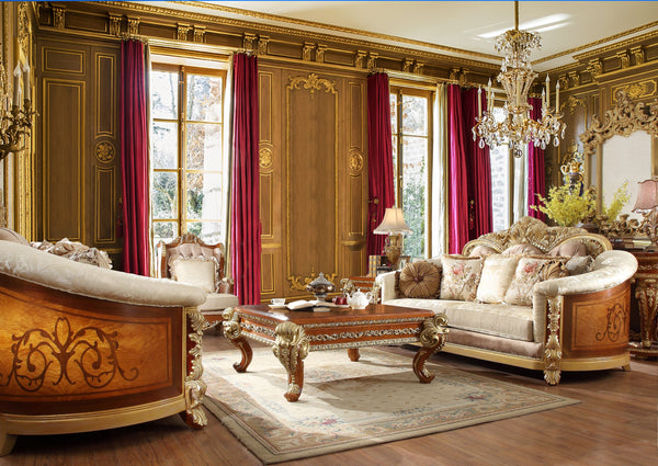 HD-821 Rich Brown/Metallic Bright Gold Accent 3-Piece Living Room Set