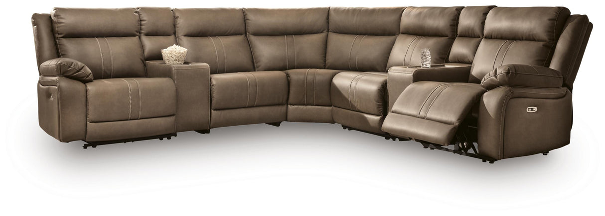 Max-Momentum Biscotti 7-Piece Power Reclining Sectional with Audio Consoles from Ashley - Luna Furniture
