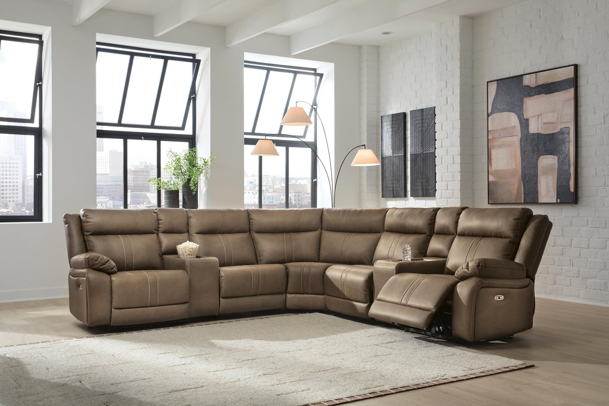 Max-Momentum Biscotti 7-Piece Power Reclining Sectional with Audio Consoles from Ashley - Luna Furniture