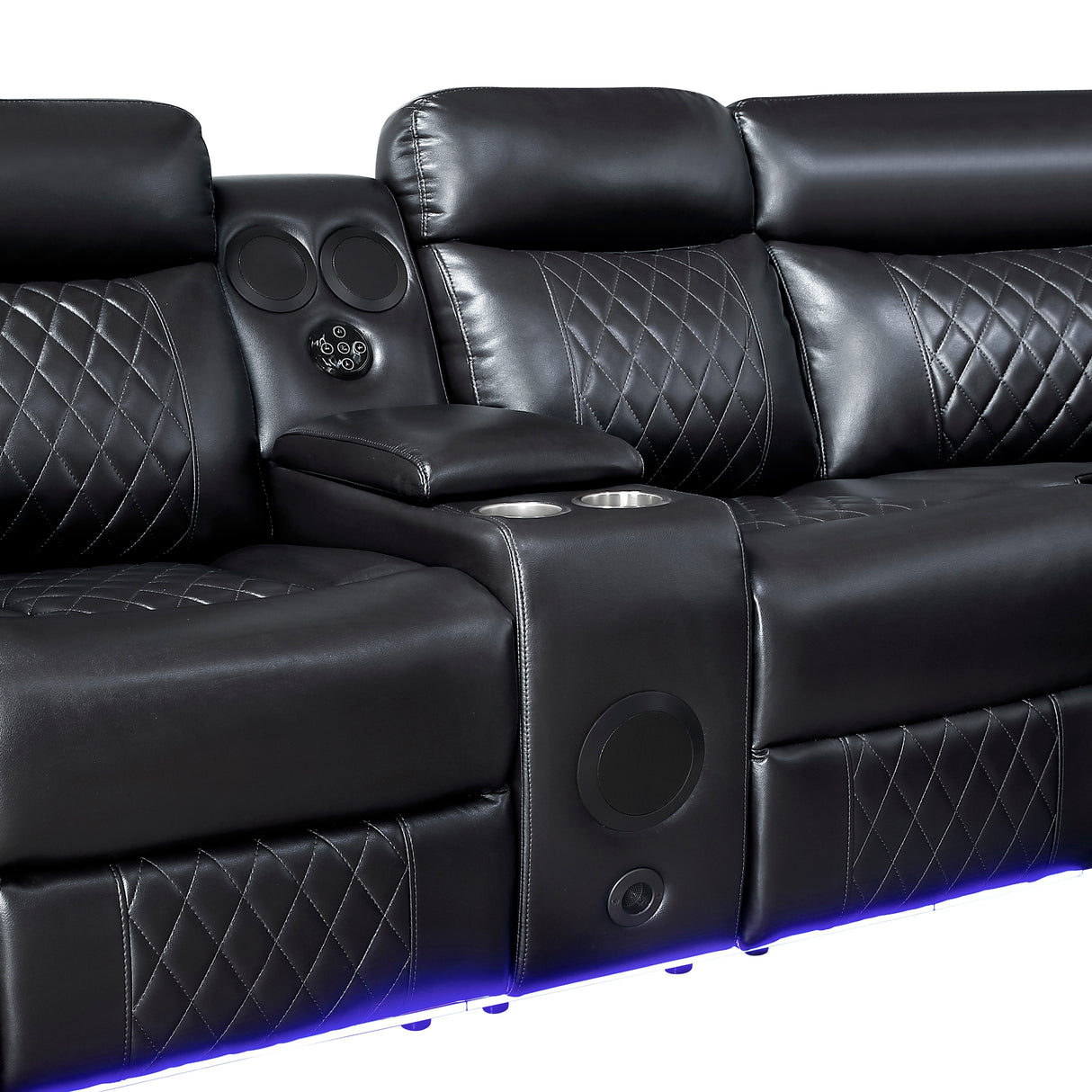 8315BLK*SCPW (3)3-Piece Power Reclining Sectional with Two Consoles, Speakers, Subwoofer, LED Lighting and Charging Port from Homelegance - Luna Furniture