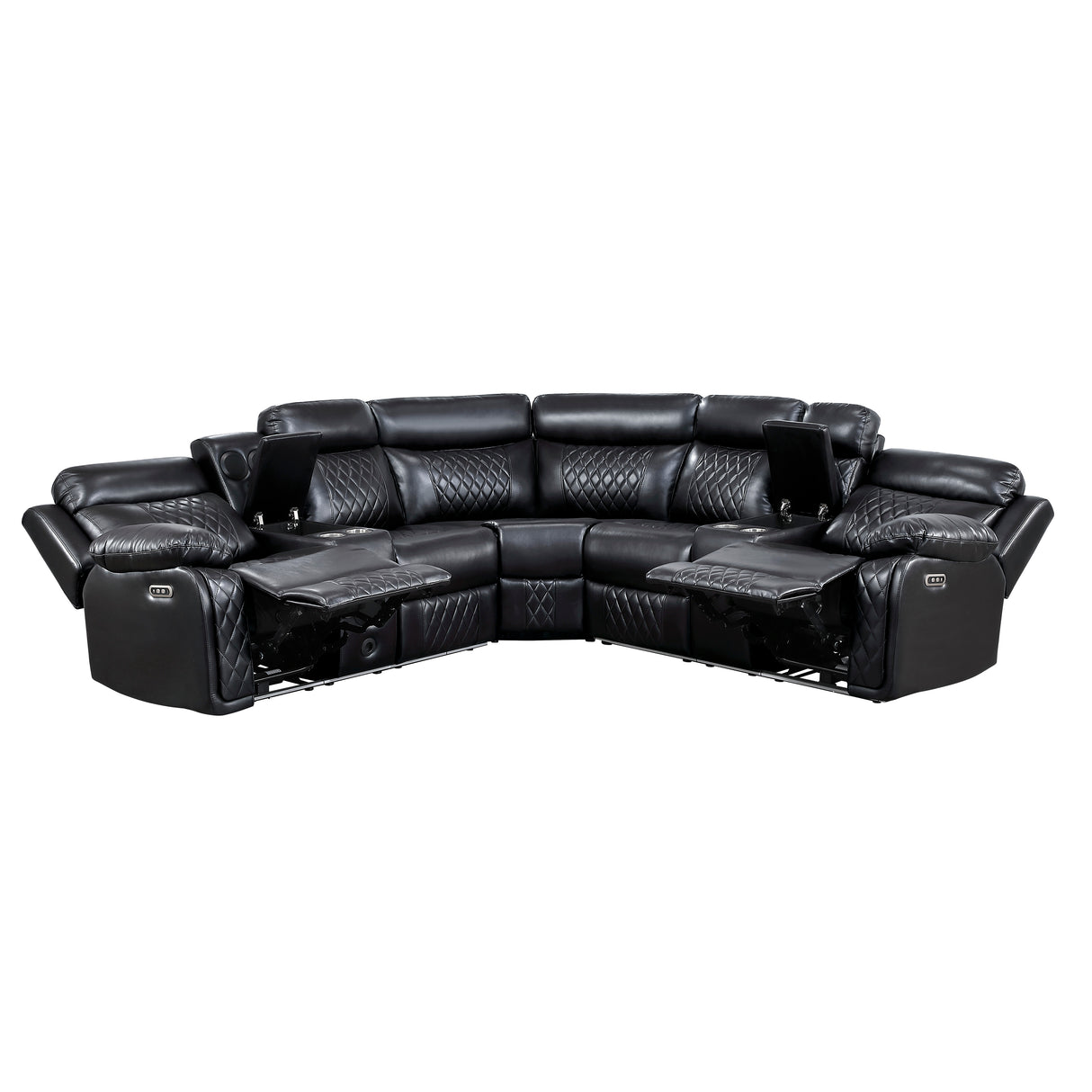 8315BLK*SCPW (3)3-Piece Power Reclining Sectional with Two Consoles, Speakers, Subwoofer, LED Lighting and Charging Port from Homelegance - Luna Furniture