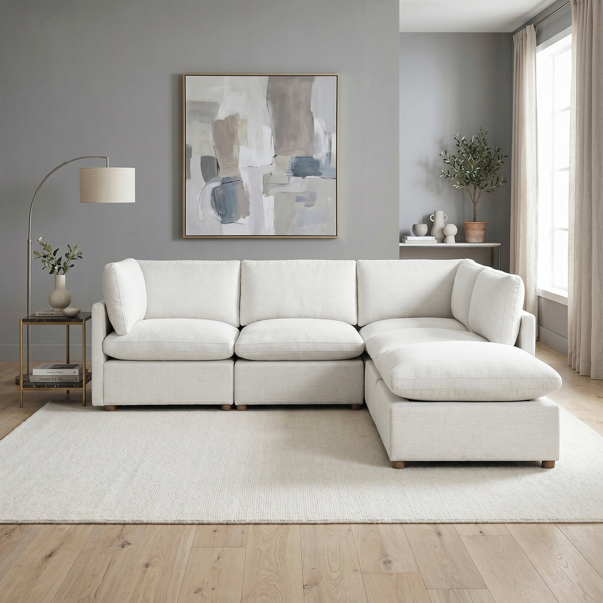 Annex Beige 5-Piece Chenille Modular Sectional with Ottoman and Reversible Cushions from Homelegance - Luna Furniture