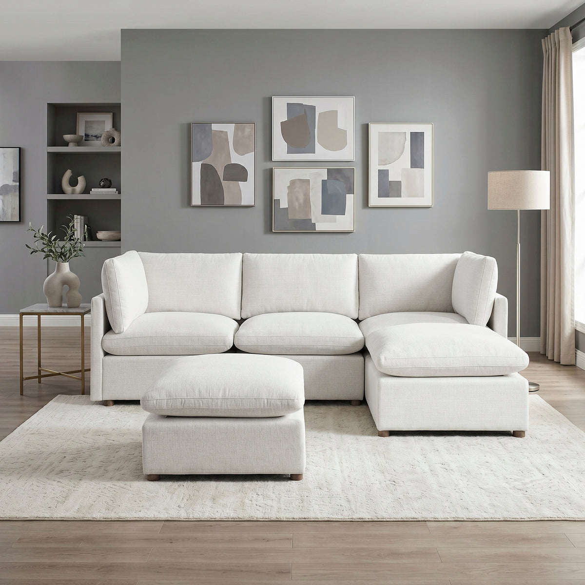 Annex Beige 5-Piece Chenille Modular Sectional with Two Ottomans from Homelegance - Luna Furniture