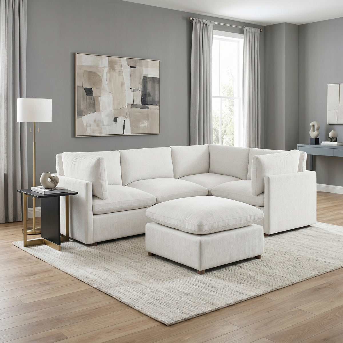 Annex Beige 5-Piece Chenille Modular Sectional with Ottoman from Homelegance - Luna Furniture