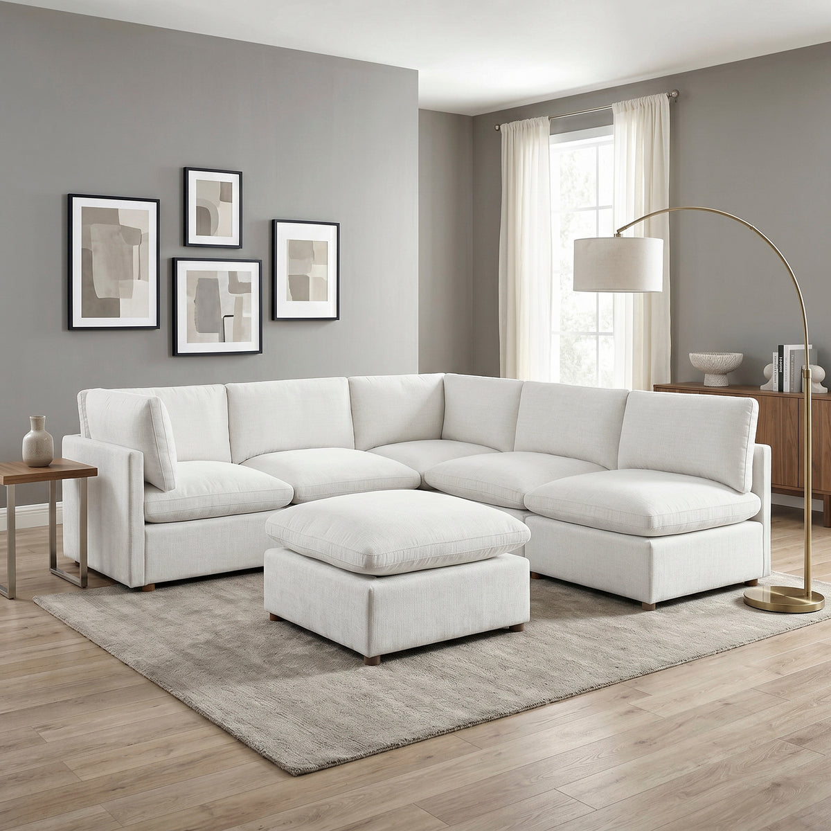 Annex Beige 6-Piece Chenille Modular Sectional with Reversible-Cushion Ottoman from Homelegance - Luna Furniture