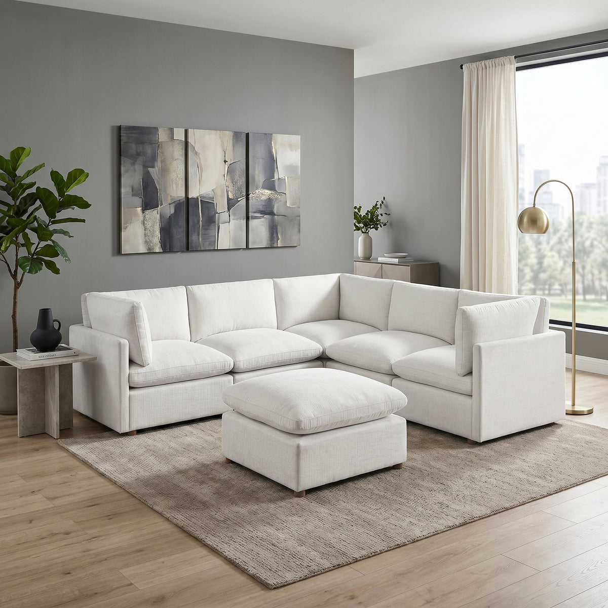 Annex Beige 6-PieceChenille Modular Sectional with Ottoman from Homelegance - Luna Furniture