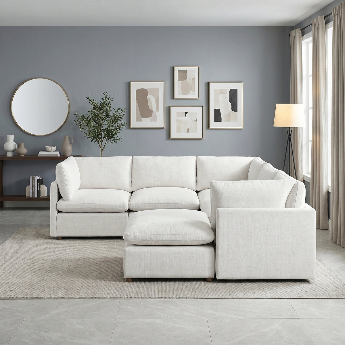 Annex Beige 6-PieceChenille Modular Sectional with Ottoman from Homelegance - Luna Furniture