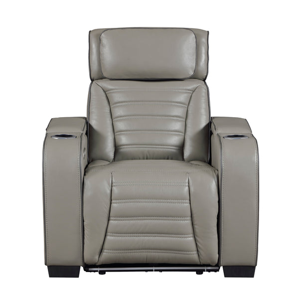 Cyber Gray Power Reclining Chair with Power Headrest, Cup holder, Charging Ports and LED Lighting