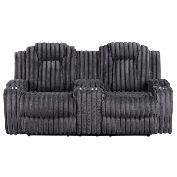 Phyllis Dark Gray Double Reclining Loveseat with Center Console and Cup Holders