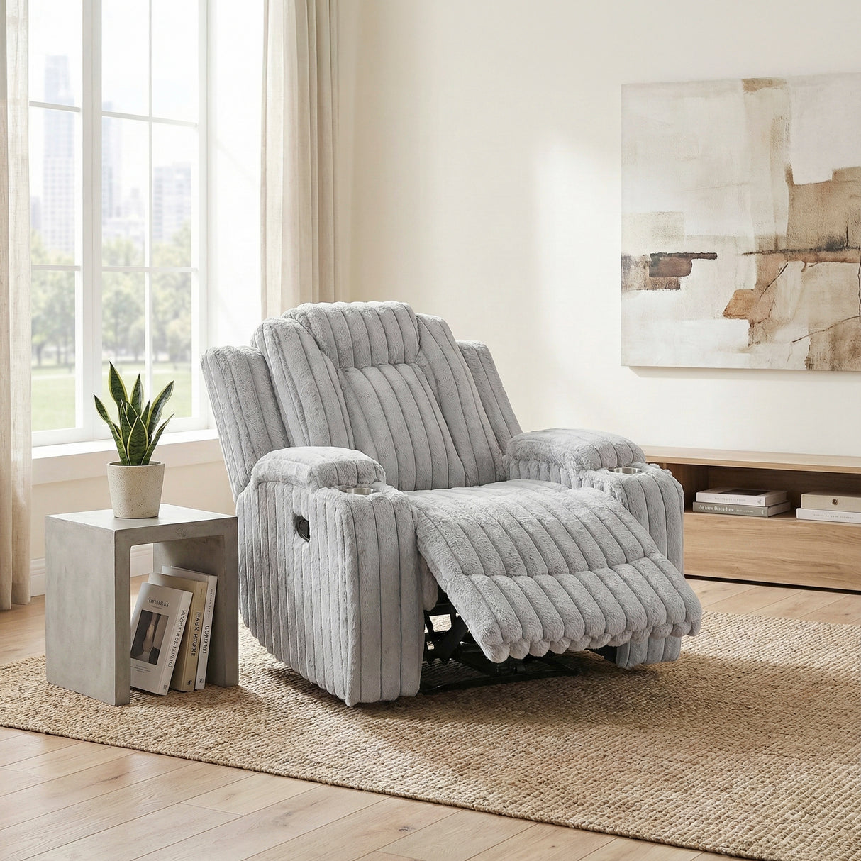 Phyllis Light Gray Reclining Chair with Cup Holders from Homelegance - Luna Furniture