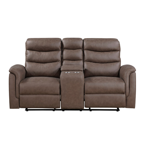 Metric Brown Double Glider Reclining Loveseat with Center Console