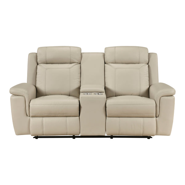 Nest Beige Double Reclining Loveseat with Center Console and Receptacles