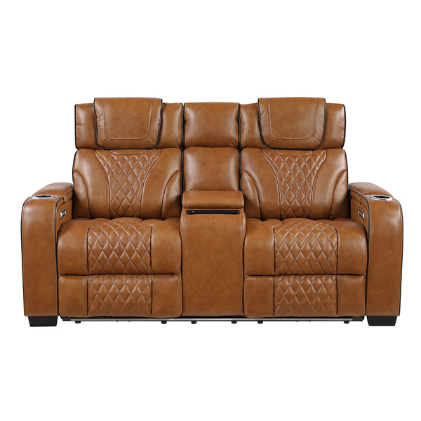 Apex Brown Leather Power Double Reclining Loveseat