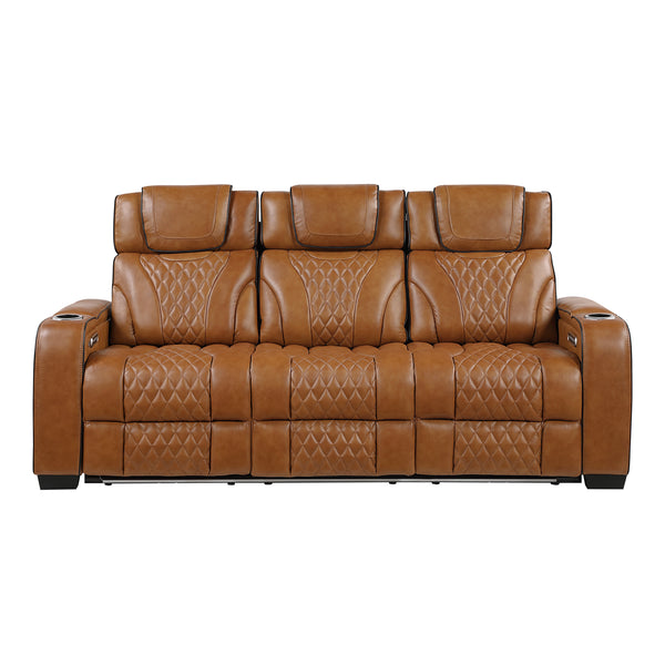 Apex Brown Leather Power Double Reclining Sofa