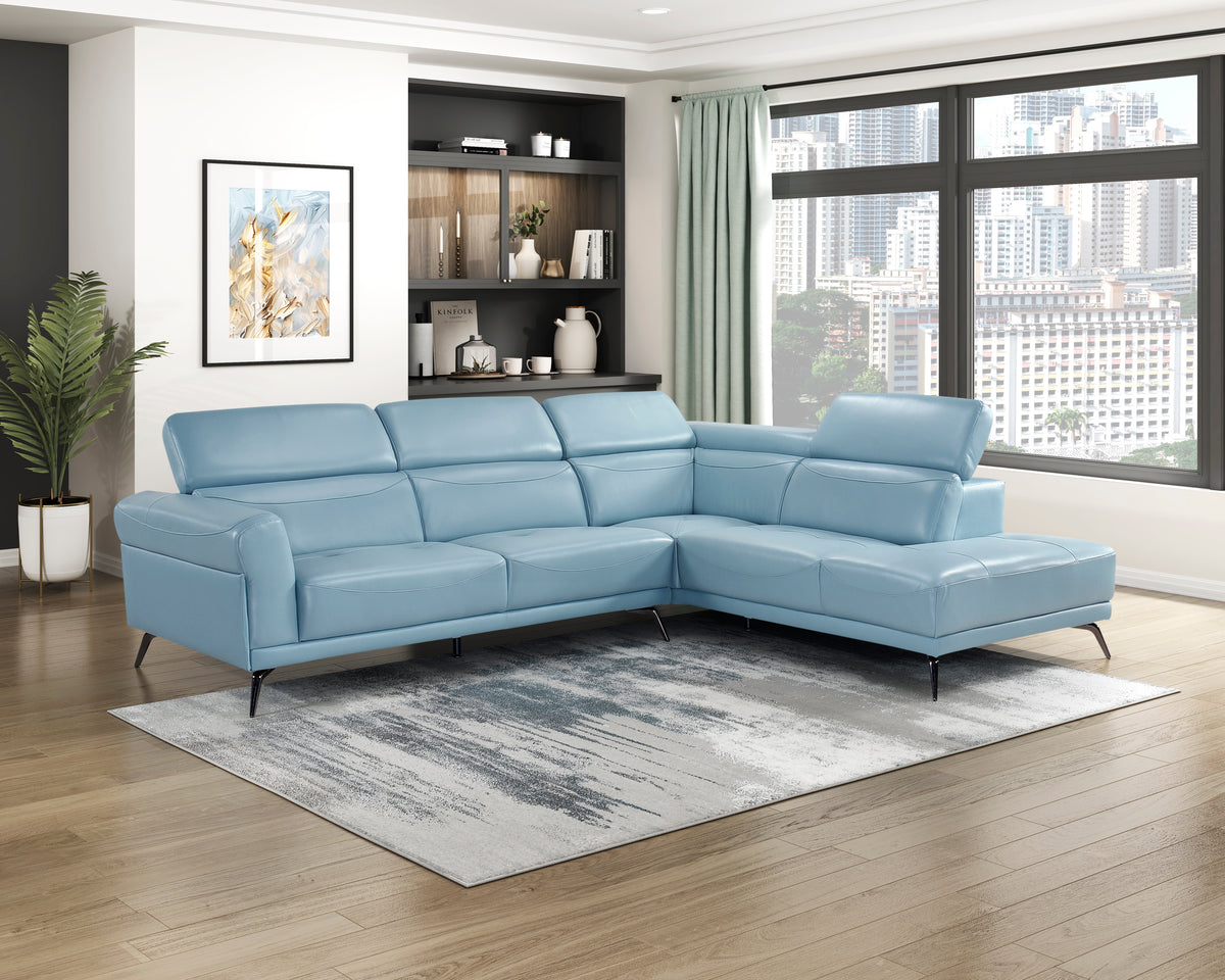 Giselle Blue Leather 2-Piece Sectional with Right Chaise from Homelegance - Luna Furniture