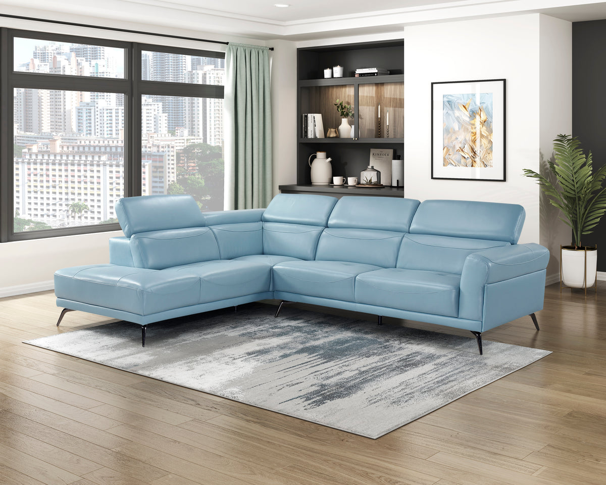 Giselle Blue Leather 2-Piece Sectional with Left Chaise from Homelegance - Luna Furniture