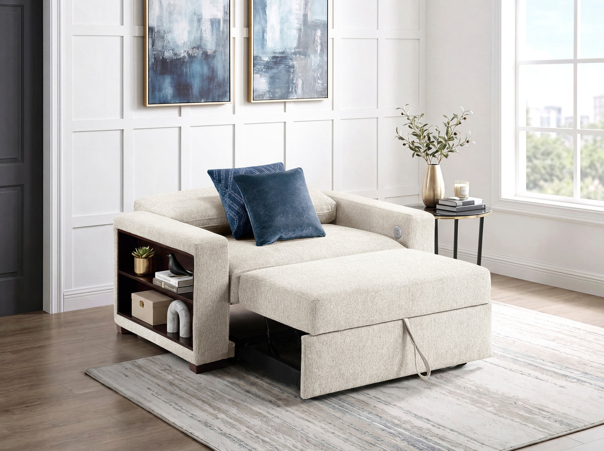 8548BE-215ACLA2* (2)CONVERTIBLE CHAIR AND HALF WITH PULL-OUT BED, CLICK MOTION BACK, TWO ARMS WITH SHELVES AND CHARGING PORTS from Homelegance - Luna Furniture