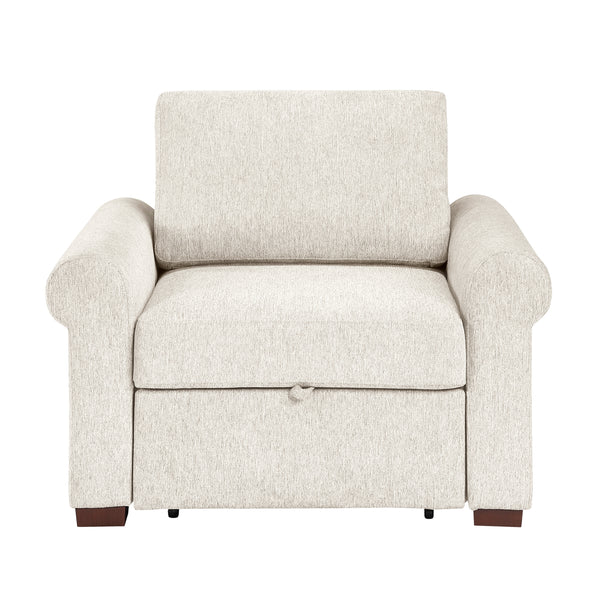 Isla Beige Microfiber Pull-Out Chair Bed with Click-Motion Back