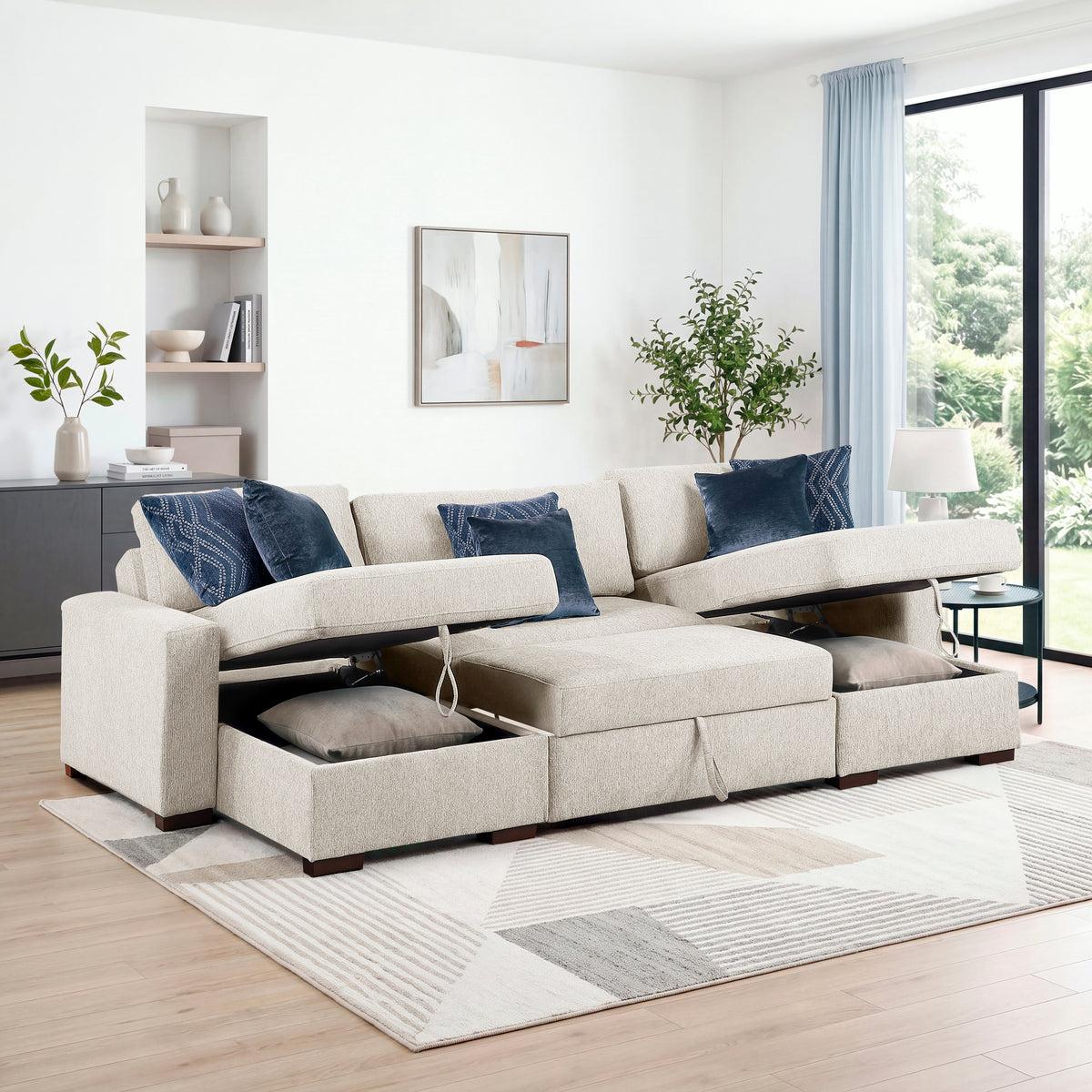 Isla Beige 3-Piece Sleeper Sectional with Two Reversible Chaises and Storage