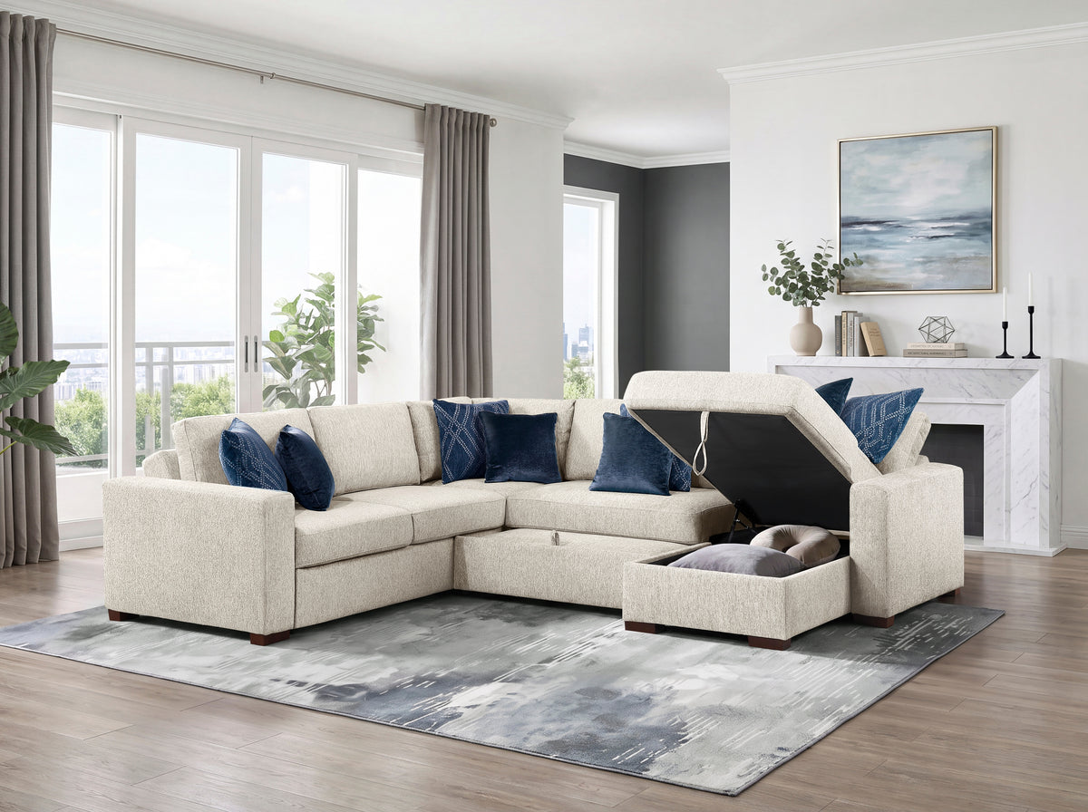 Isla Beige 4-Piece Sectional with Chair-and-a-Half Sleeper and Storage Chaise from Homelegance - Luna Furniture