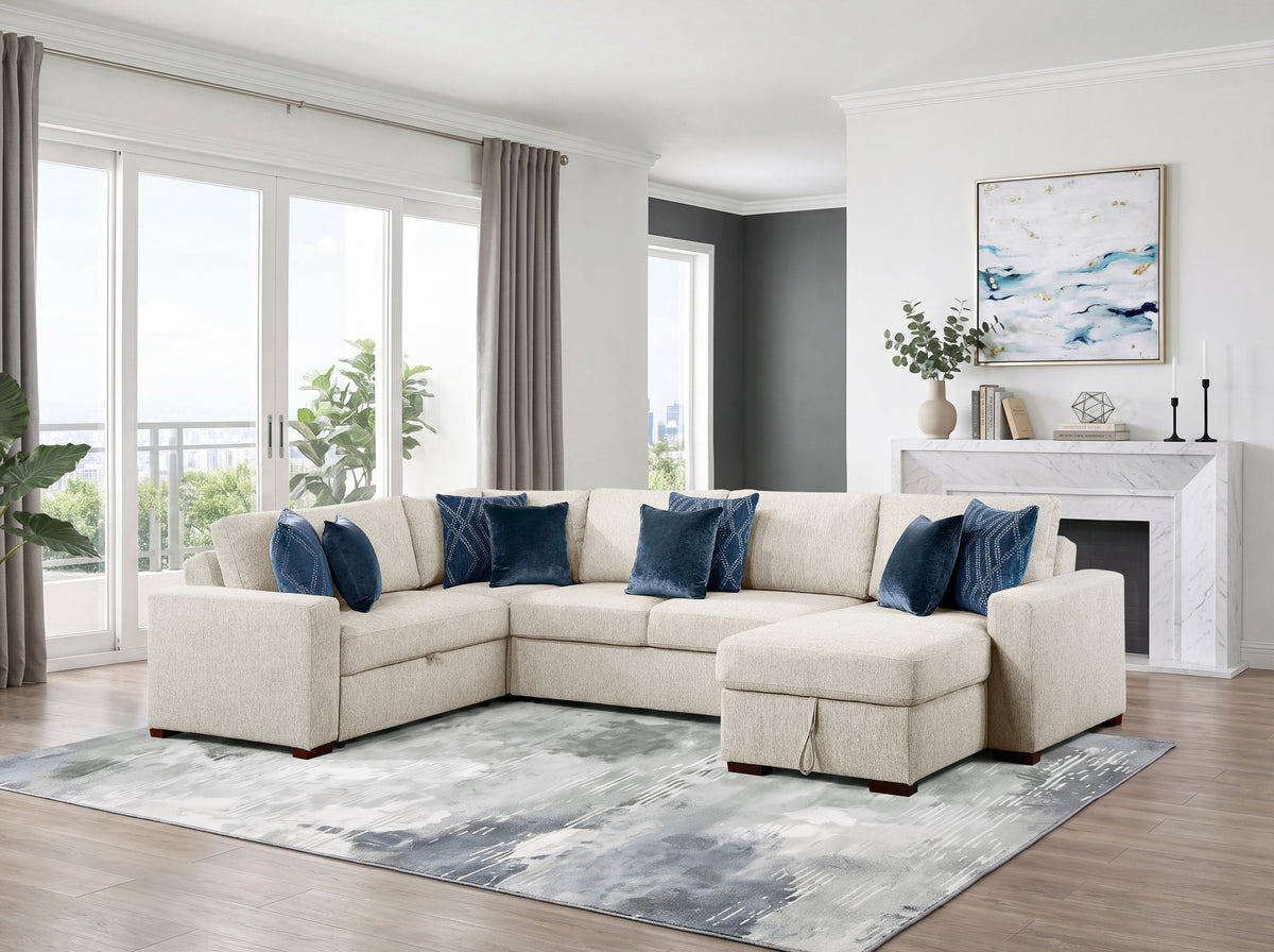 Isla Beige 4-Piece Sectional with Chair-and-a-Half Sleeper and Storage Chaise from Homelegance - Luna Furniture