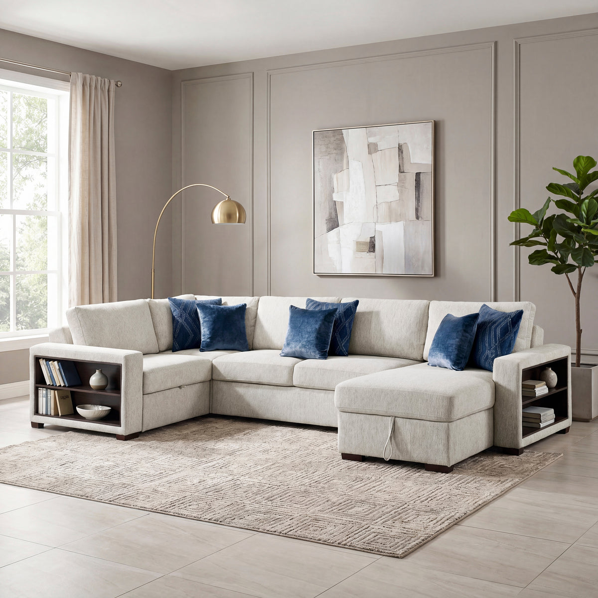 8548BE*5SCACCLA2 (5)4-PIECE SECTIONAL WITH REVERSIBLE CHAISE, PULL-OUT BED, HIDDEN STORAGE AND CLICK MOTION BACK from Homelegance - Luna Furniture