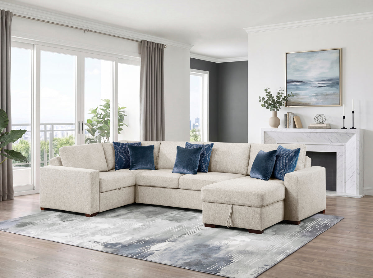 8548BE*5SCACCLA4 (5)4-PIECE SECTIONAL WITH REVERSIBLE CHAISE, PULL-OUT BED, HIDDEN STORAGE AND CLICK MOTION BACK from Homelegance - Luna Furniture