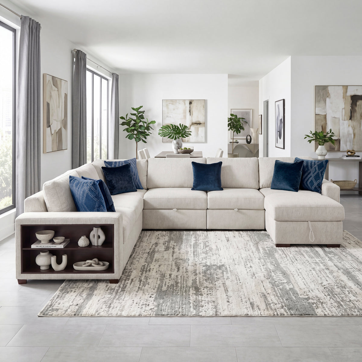 Isla Beige 5-Piece Modular Dual Sleeper Sectional with USB-C Ports and Armrest Storage