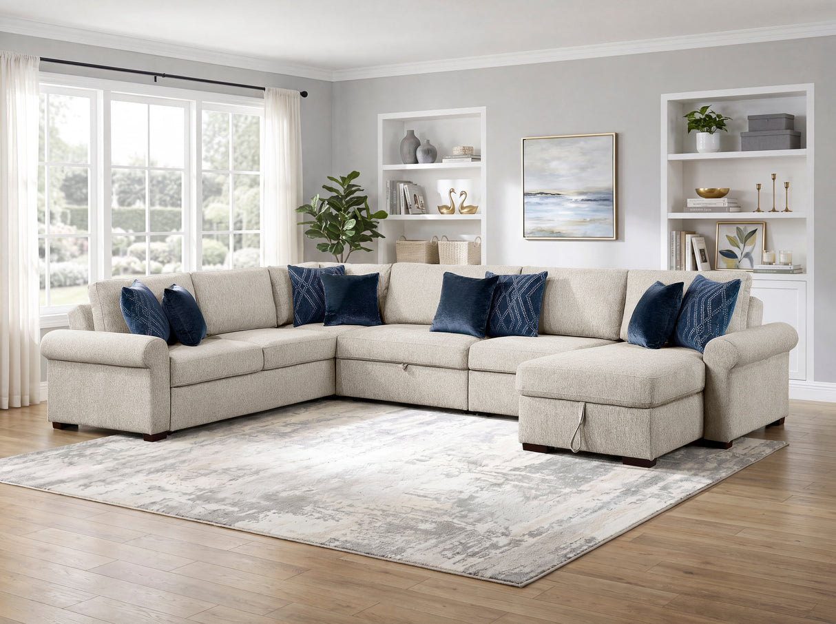 8548BE*6SC15ACLA4 (6)5-PIECE SECTIONAL WITH REVERSIBLE CHAISE, PULL-OUT BED, HIDDEN STORAGE AND CLICK MOTION BACK from Homelegance - Luna Furniture