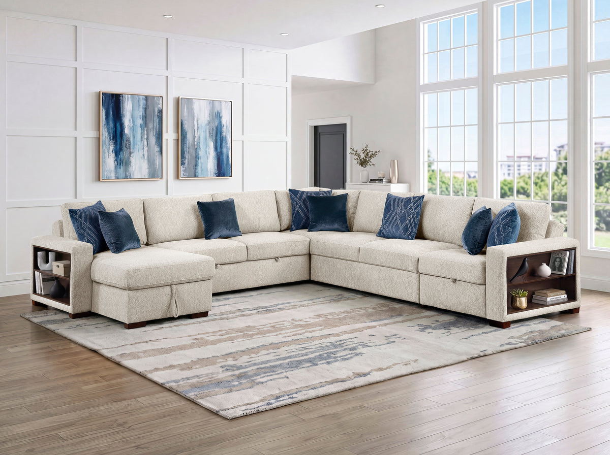 Isla Beige 5-Piece Dual Sleeper Sectional with Storage Chaise and USB Ports from Homelegance - Luna Furniture